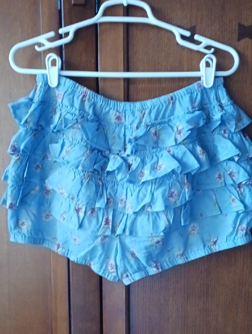 NEW! Free People "Ruffle Up Bloomers" Light Blue Ruffle Floral High-Waist Shorts - Picture 6 of 14